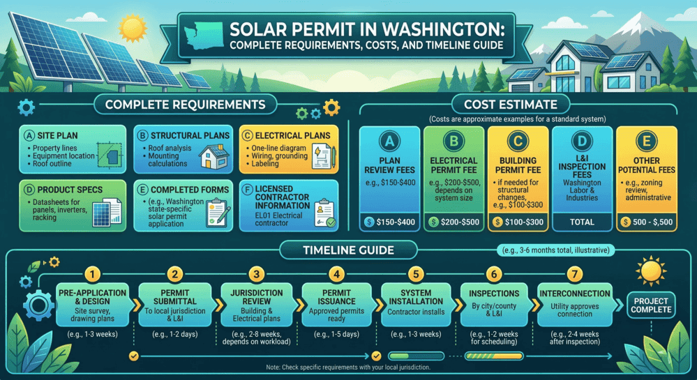 Solar permit requirements, costs, and timeline guide for Washington state installations Select 89 more words to run Humanizer.
