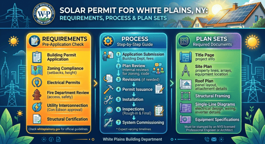 Solar permit requirements, process steps, and plan sets for White Plains, NY ,White Plains Building Department guide.